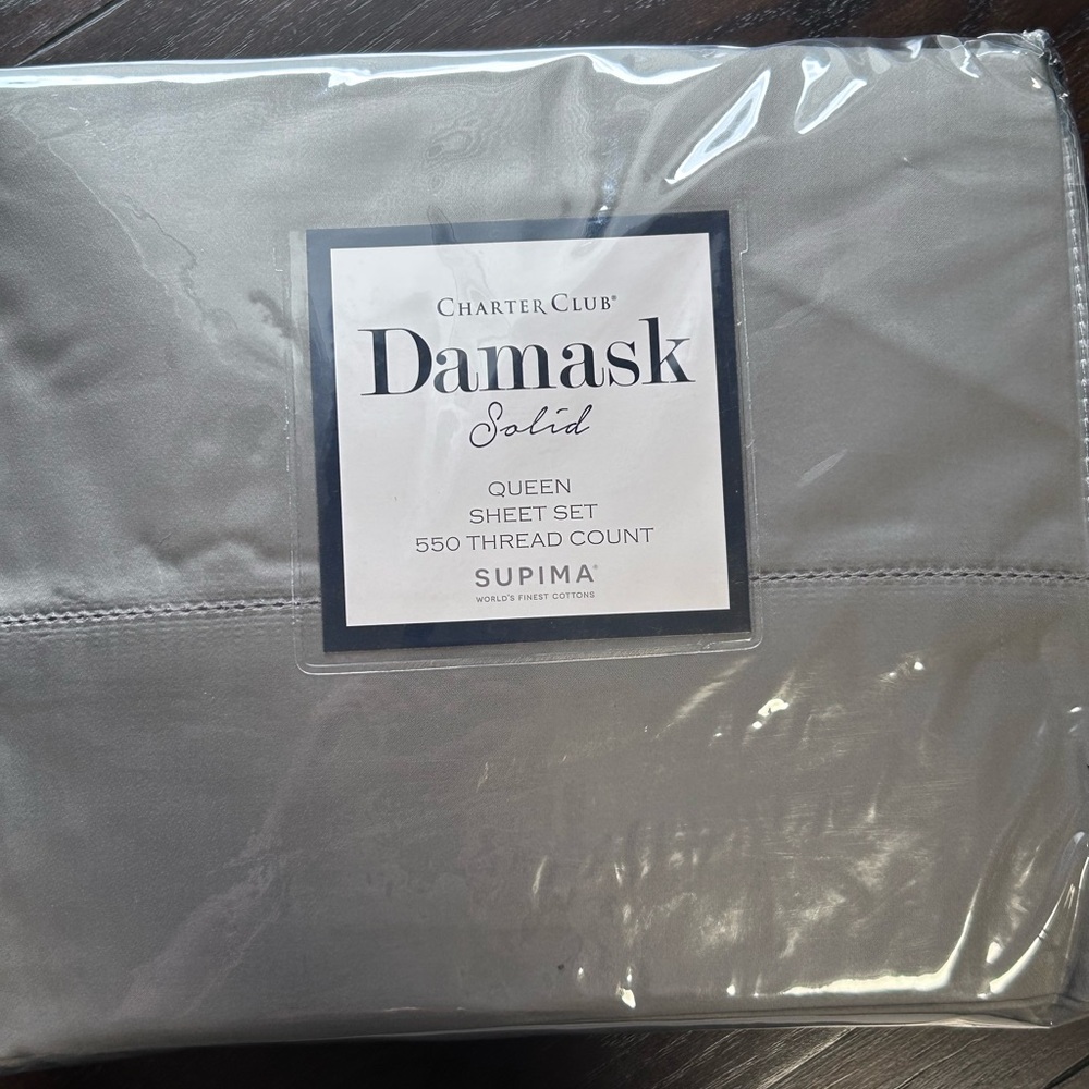 Charter Club Damask Supima Cotton Queen Sheet Set in Silver/Gray